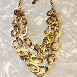 Jules thee tier linked gold  medallions necklace.